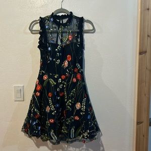 Short Navy Blue Embroidered Dress